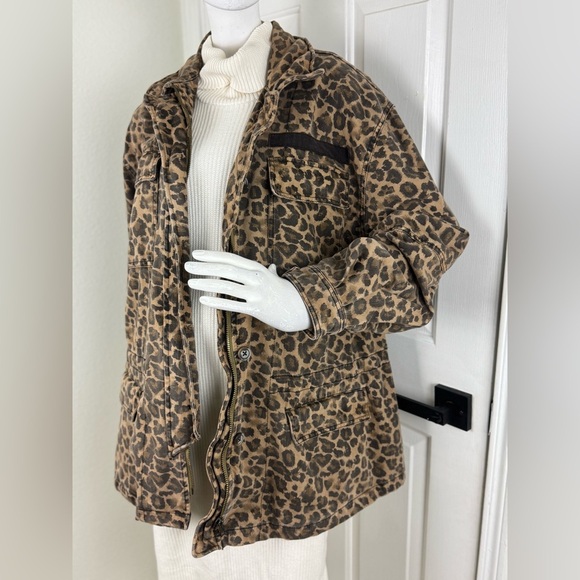 Free People Womens Brown Leopard Denim Oversized Seize The Day Utility Jacket M - Picture 4 of 15